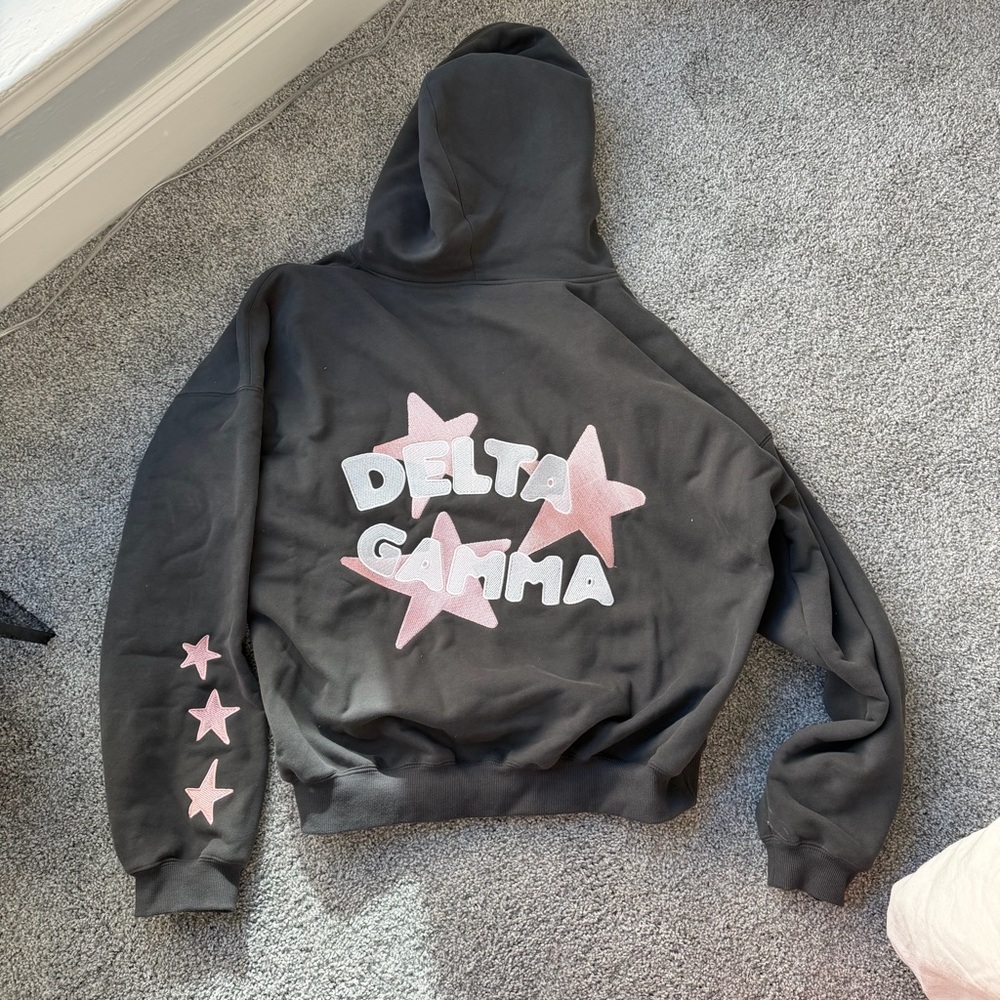 Gray Delta Gamma Hoodie with Pink Lining